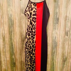 Leopard Color Block Mid - Calf Bodycon Dress